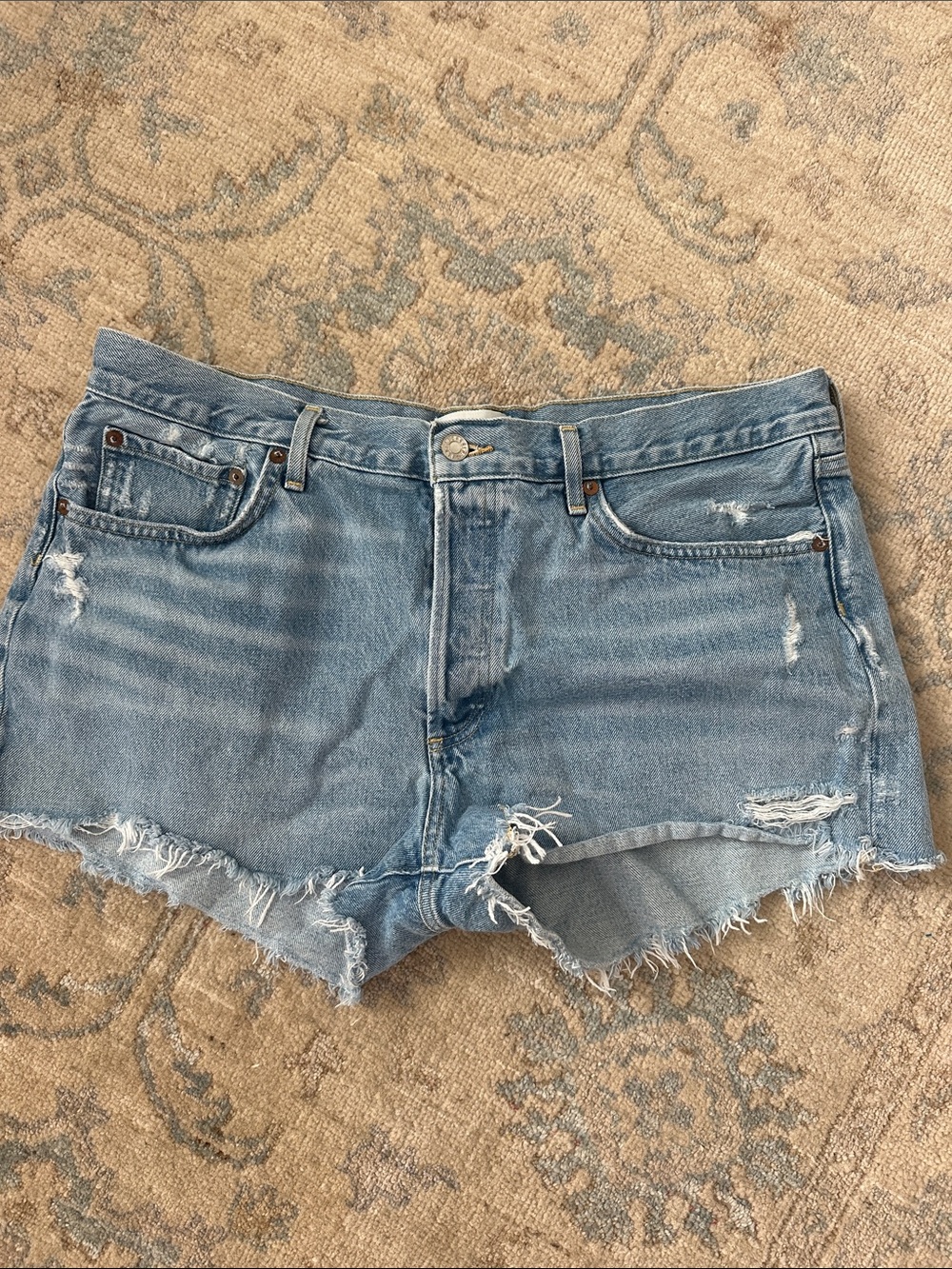 Agolde Washed Light Blue Distressed Cutoff Jean Shorts